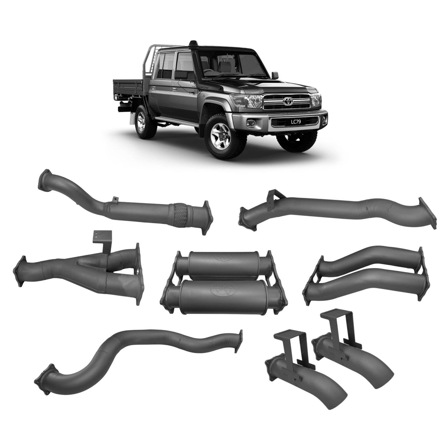 Extreme Duty Twin 4" Turbo Back Exhaust w/ Resonator for the Toyota LandCruiser 79 Series Dual Cab